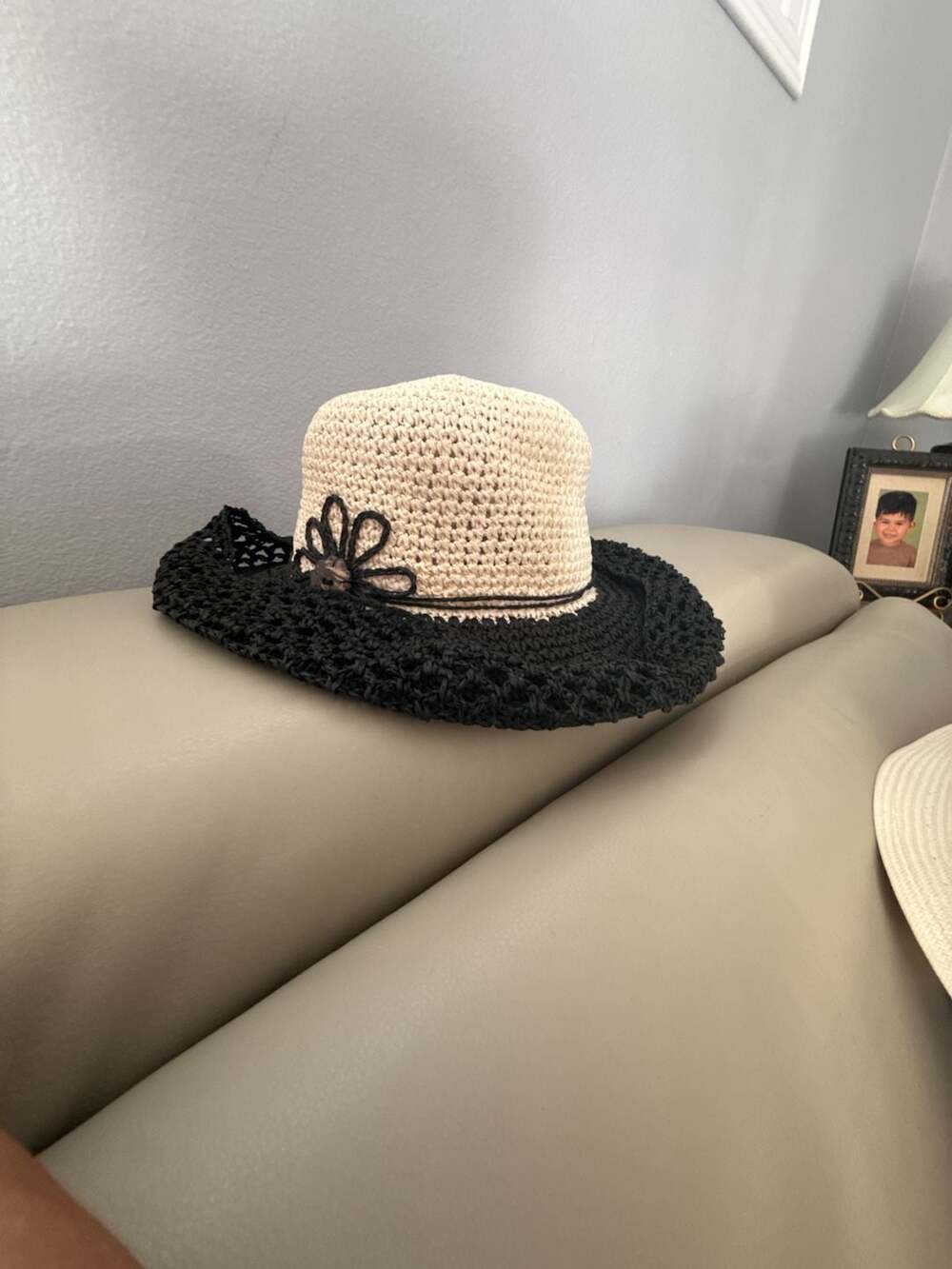 Sun 'N Sand Straw Bucket Hat Cream Black Flower